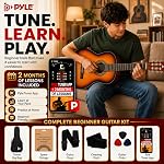 PYLE 36" Classical Acoustic Guitar Kit-3/4 Size Handcrafted Linden Wood Sun Burst Gloss Finish Guitar, 6 Nylon Strings w/Gig Bag Tuner, Extra Strings, Picks, Strap- Beginners Kids Adults-Right Handed