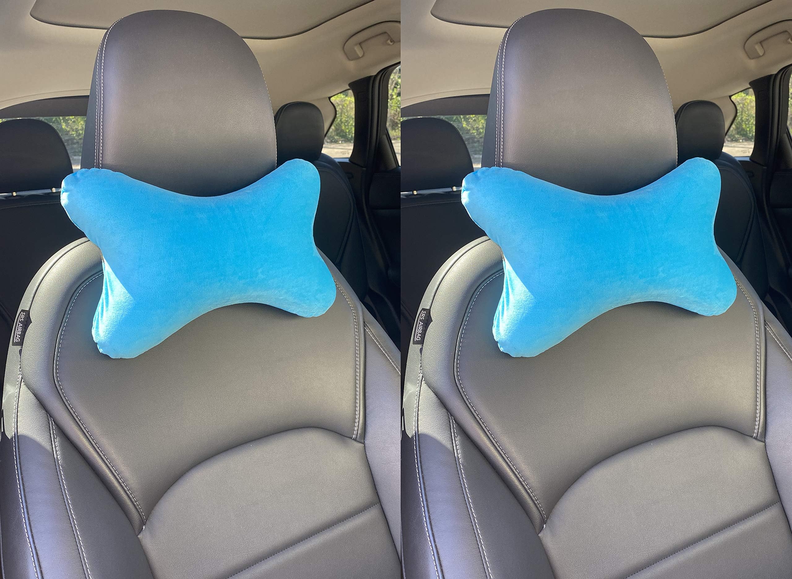 2 Packs Dog Bone Shaped Travel Neck Pillows Memory Foam Car Bus Truck Driving Comfort Head Rest Support (Light Blue)