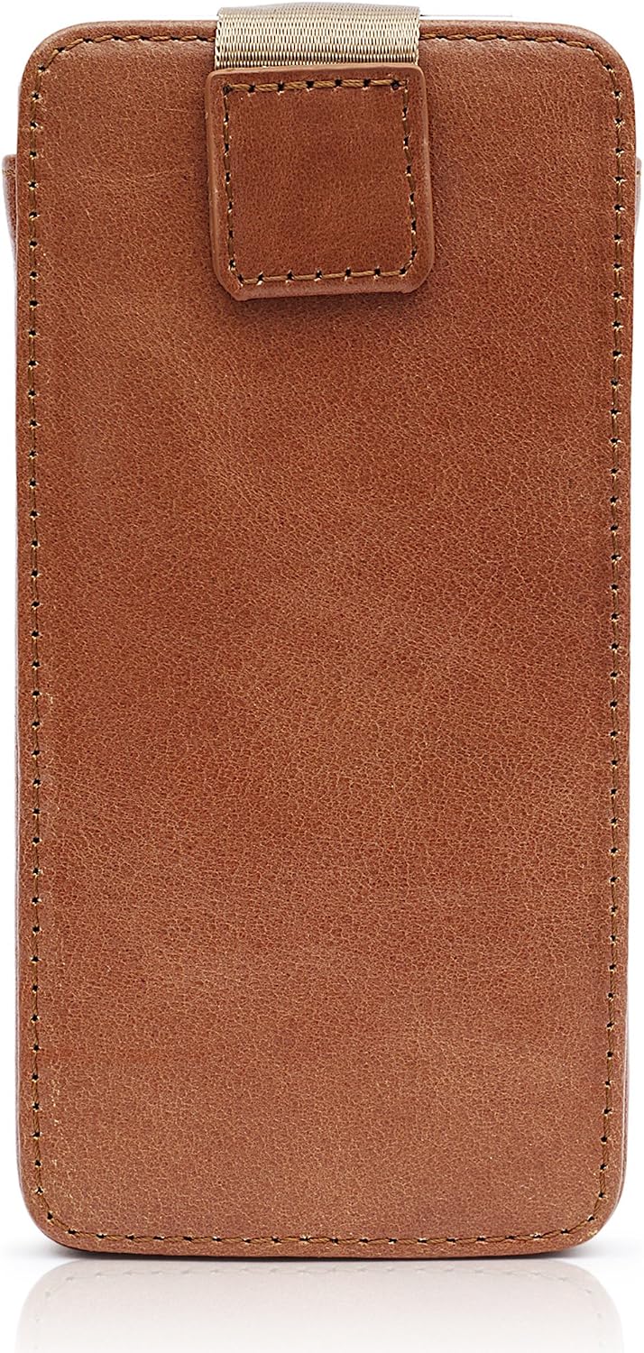 KAVAJ leather case cover "Miami" for the Apple iPhone SE, 5S, iPhone 5 cognac brown - genuine leather with business card compartment. Slim etui case as premium accessory for the original Apple iPhone 5/5S doubles as a wallet.