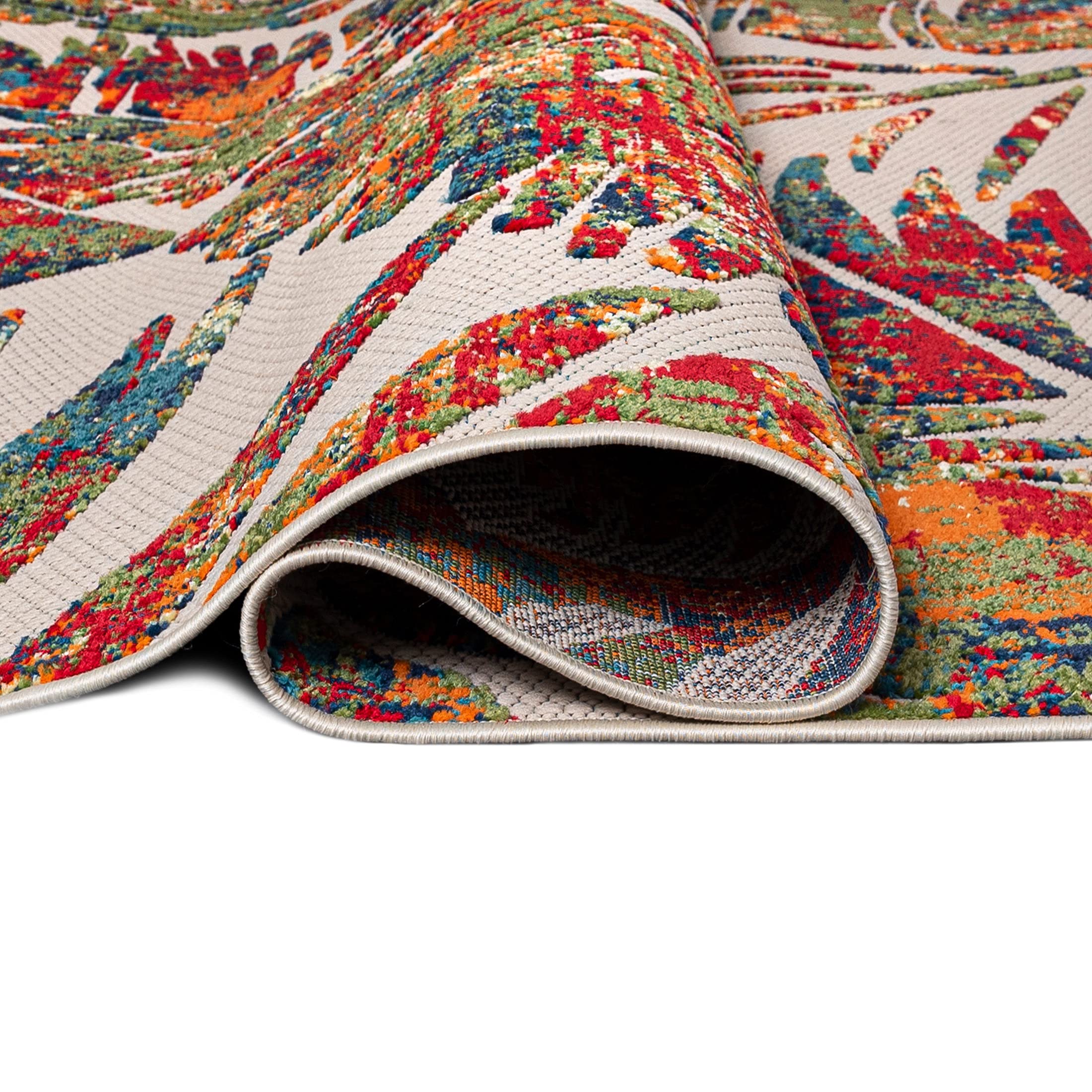 Carpeto Grand Intérieur et Extérieur Tapis Balcon 160x230cm Crème Végétal | Intérieur et Extérieur Tapis pour Salon Chambre Terrasse Boho Résistant aux Intempéries Anti-Allergène Résistant aux UV