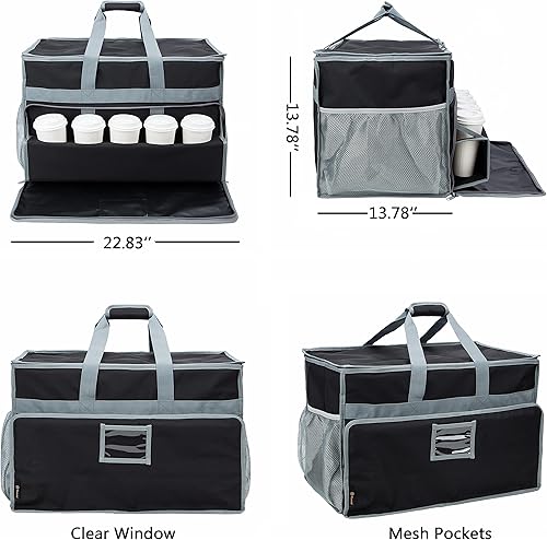 Miniatura 3 de PACMAXI Bolsa de entrega de alimentos aislada XXL, bolsa de entrega de 23 x 14 x 14 pulgadas con soporte para tazas, bolsa de entrega de alimentos