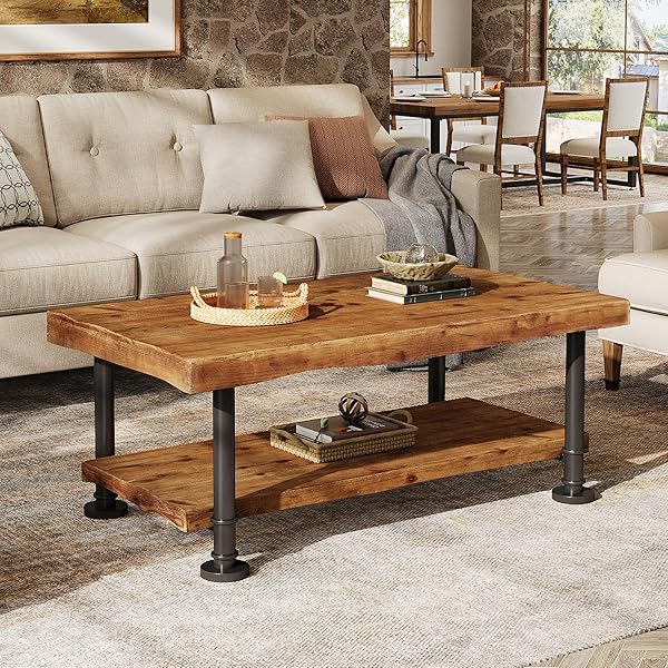 Striking Live Edge Coffee Table Ideas for Natural Style 6 Two-Tier Farmhouse Live Edge Table