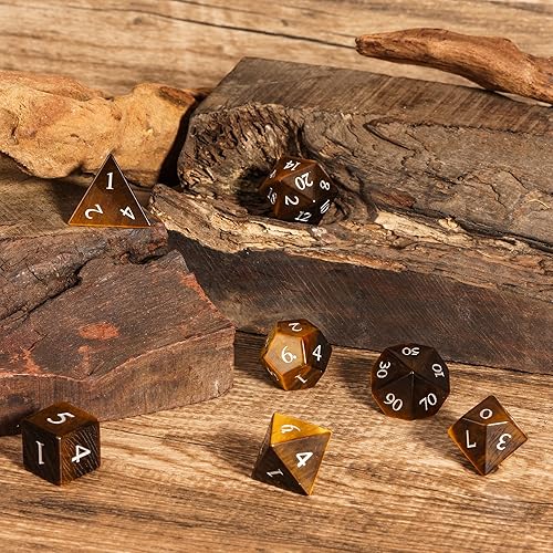 Miniatura 7 de UDIXI Juego de dados DND de piedra natural 7 dados de piedras preciosas de ojo de tigre para mazmorras y dragones dados DD hechos a mano para juegos