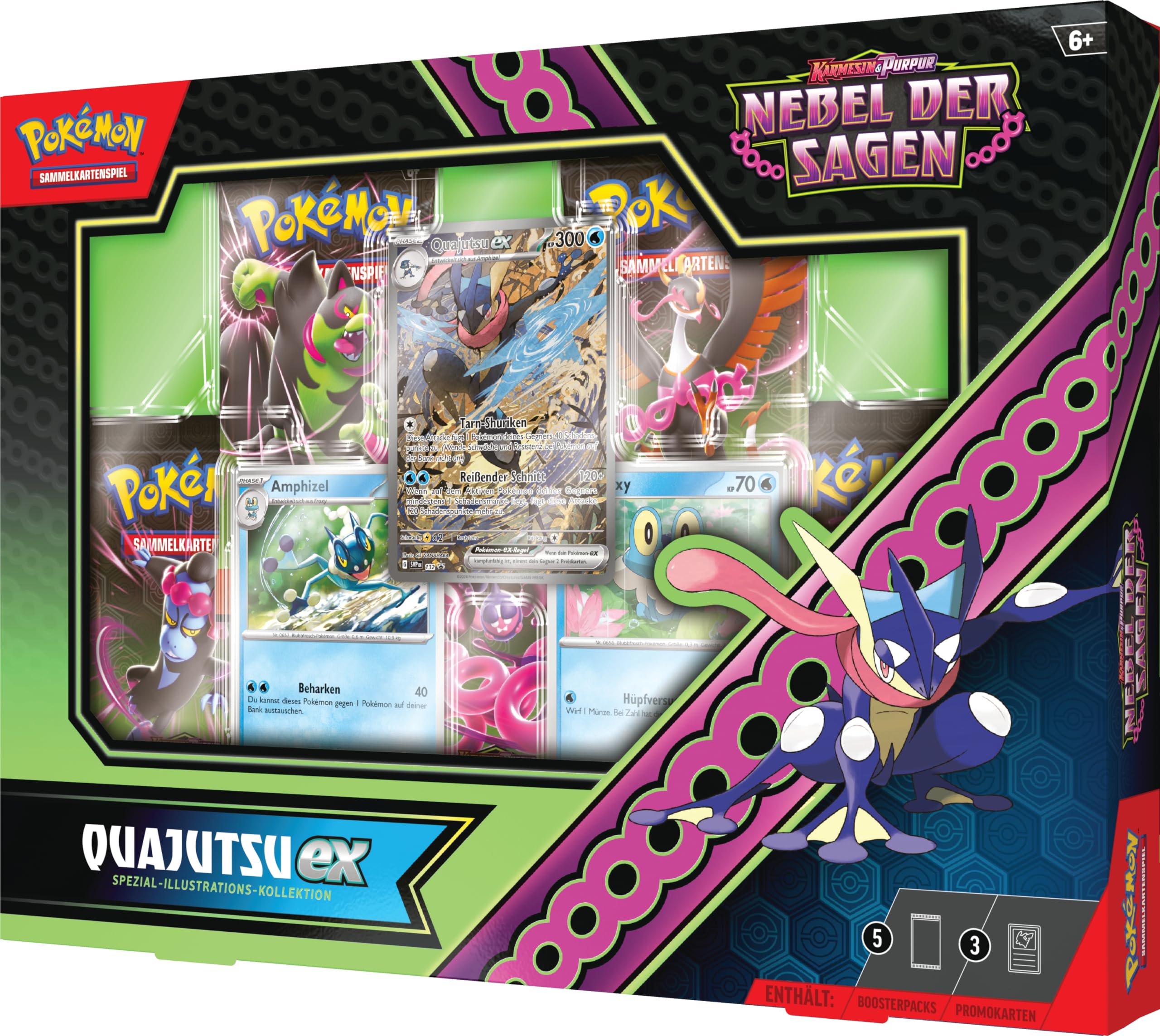 Pokémon - Kolekcjonerska gra karciana: specjalna kolekcja ilustracji Karmesin & Purpur – Mgła Sagen: Quajutsu-ex: 1 holograficzna karta promocyjna na pełnym ekranie, 2 karty holograficzne i 5 pakietów