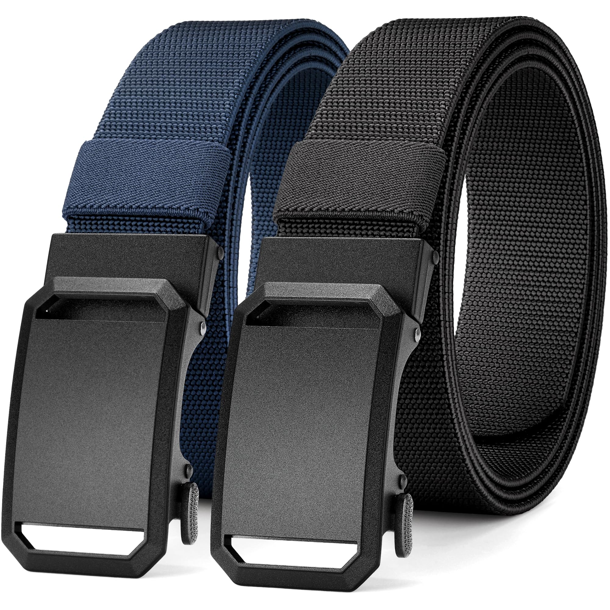MILORDE Mens 2Pack Nylon Ratchet Belts 1 38 Casual Web Click Belt for Jeans Business Dress Adjustable Trim