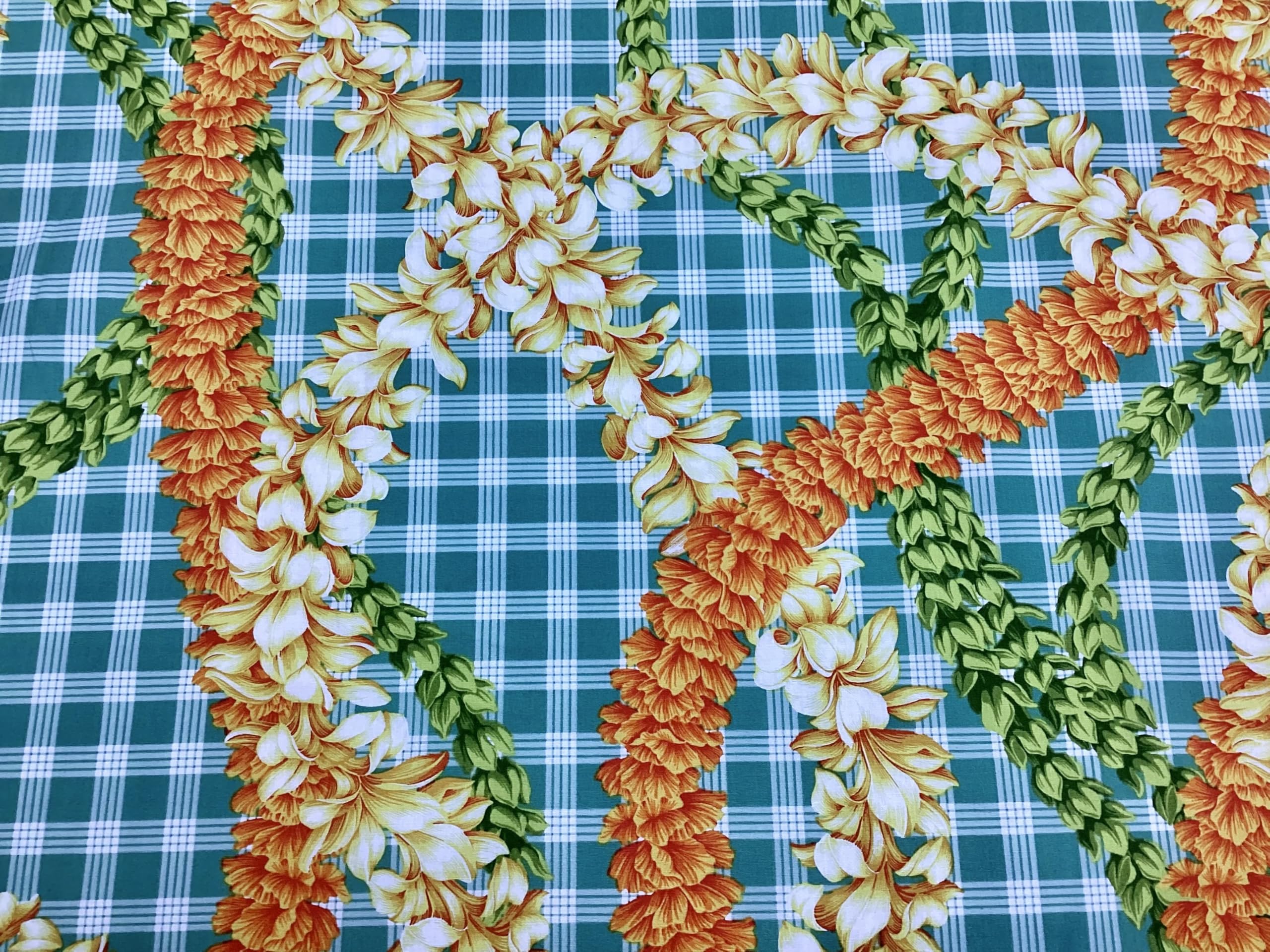 Amazon.com: Tropical Flower Leis on Printed Green Palaka Hawaiian