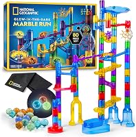 National Geographic Glow-in-the-Dark Marble Run Kit - 80-Piece STEM Construction Set with 15 Glowing Marbles for Kids