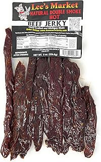 Lee's Market Natural Double-Smoke Hot Beef Jerky - Soft & Tender - Healthy Low Carb, Gluten-Free Snack - Paleo & Keto-Friendly - Michigan Made Handcrafted Jerky - Specialty Gourmet Meat Snacks - 8oz