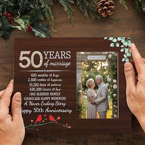 Miniatura 2 de DIMSEOIUS Marco de fotos de 50 aniversario, regalos para marido, esposa, parejas, marco de boda de 50 años, se adapta a fotos de 4 x 6 pulgadas