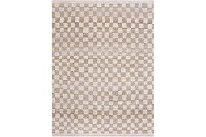 Benjy Modern Checkered Area Rug - 6x9 Checkered Rug Cream and Gold
