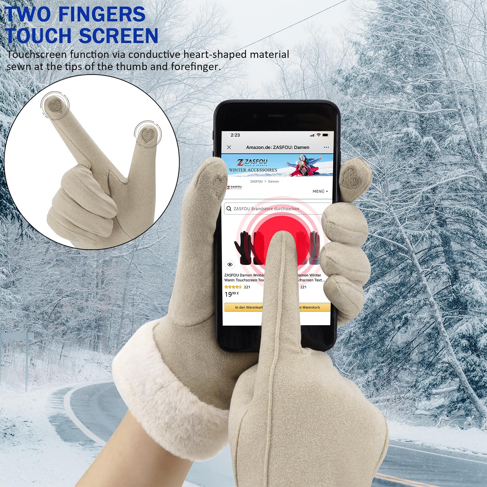 ZASFOU Damen Winter Warm Touchscreen Handschuhe mit Fleece Gefütterte Strick winterhandschuhe für Kaltes Wetter