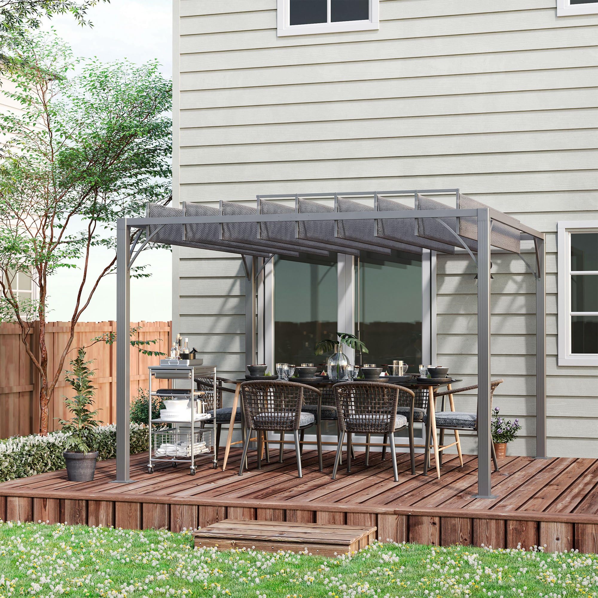 Outsunny Pergola Bioclimatique 3x3m, Aluminium et Acier, Gris
