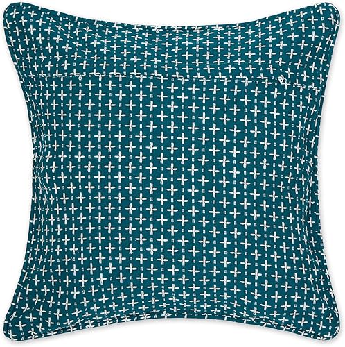 Miniatura 64 de DII Colección de fundas de almohada, algodón reciclado, cremallera oculta, 18x18, rayas cambray, azul brillante, 2 piezas