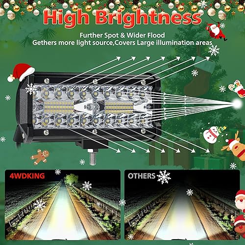 Miniatura 4 de 4WDKING Barra de luz LED de 7 pulgadas, 2 unidades, 240 W, 24,000 lúmenes, luz antiniebla para todo terreno, con haz combinado de inundación