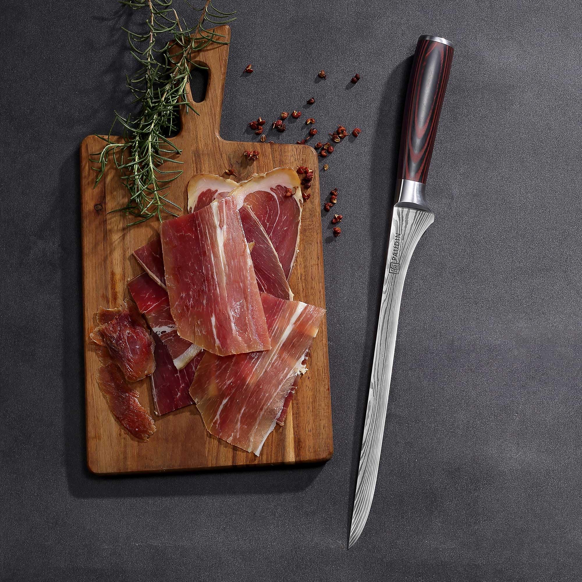 PAUDIN Coltello da prosciutto 25 cm, coltello da cucina professionale in acciaio inox tedesco 1.4116 - lama di precisione per fette sottilissime, con impugnatura ergonomica in legno
