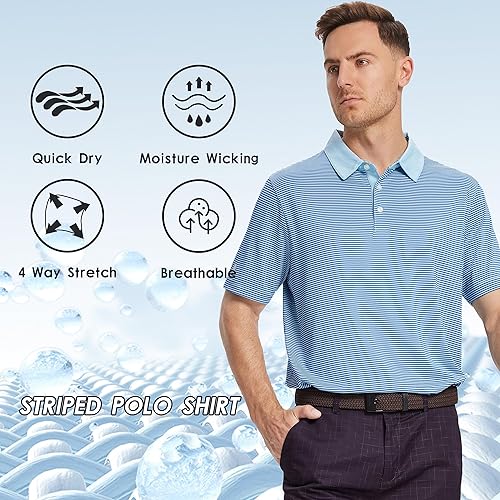 Miniatura 4 de Polo de golf para hombre, absorbe la humedad, ajuste seco, atlético, manga corta, a rayas, para hombre