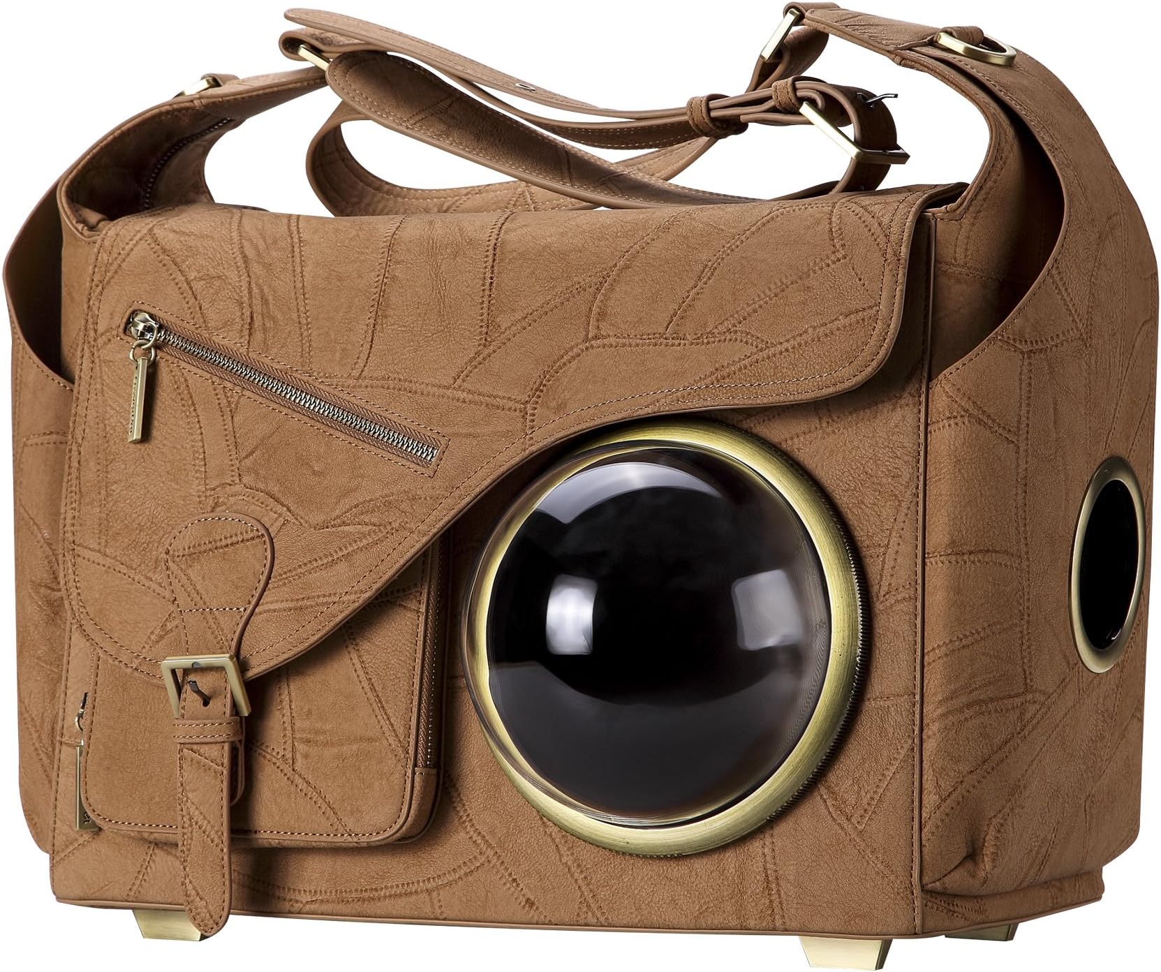 C0402 Innovative Fashion Bubble Pet Travel Carrier Backpack for Cats Dogs Puppy, Brown, 16.7" LX8.3 WX12.6 H