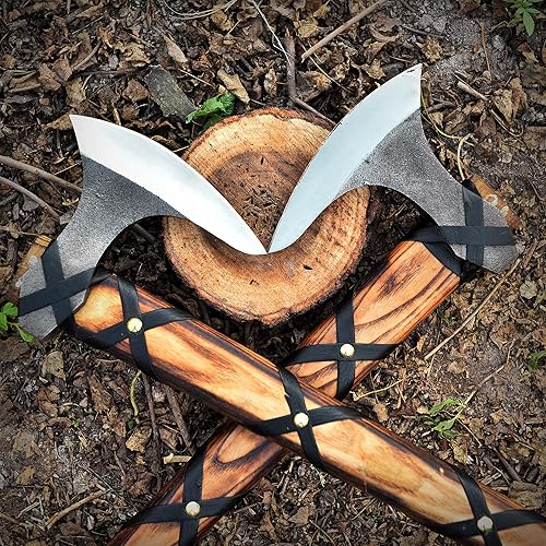Miniatura 2 de Par de hachas vikingas Ragnar Lothbrok  Hachas nórdicas barbudas de acero de alto carbono forjadas a mano, asas de madera de fresno hechas a mano