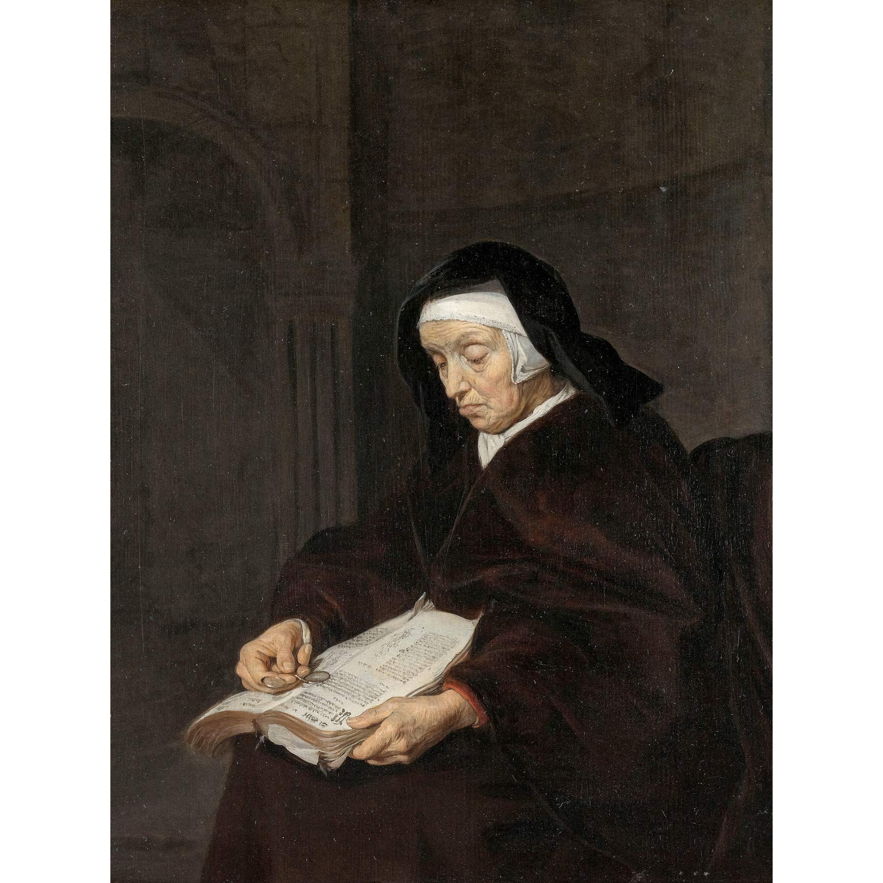 Artery8 Gabriel Metsu Old Woman Meditating Painting Premium Wall Art Canvas Print 18X24 Inch