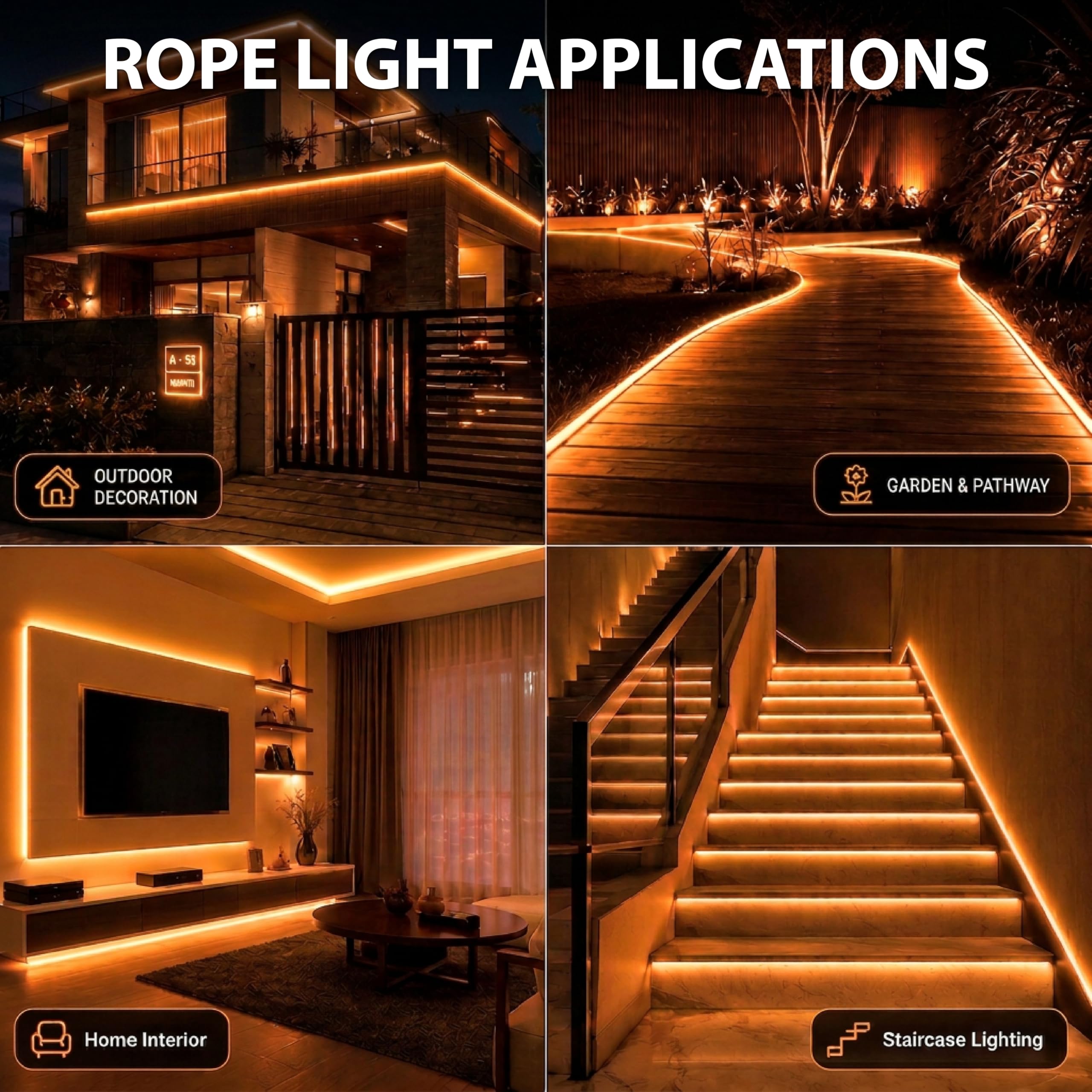 Forus LED Rope Light - Warm White, Waterproof Decor -8