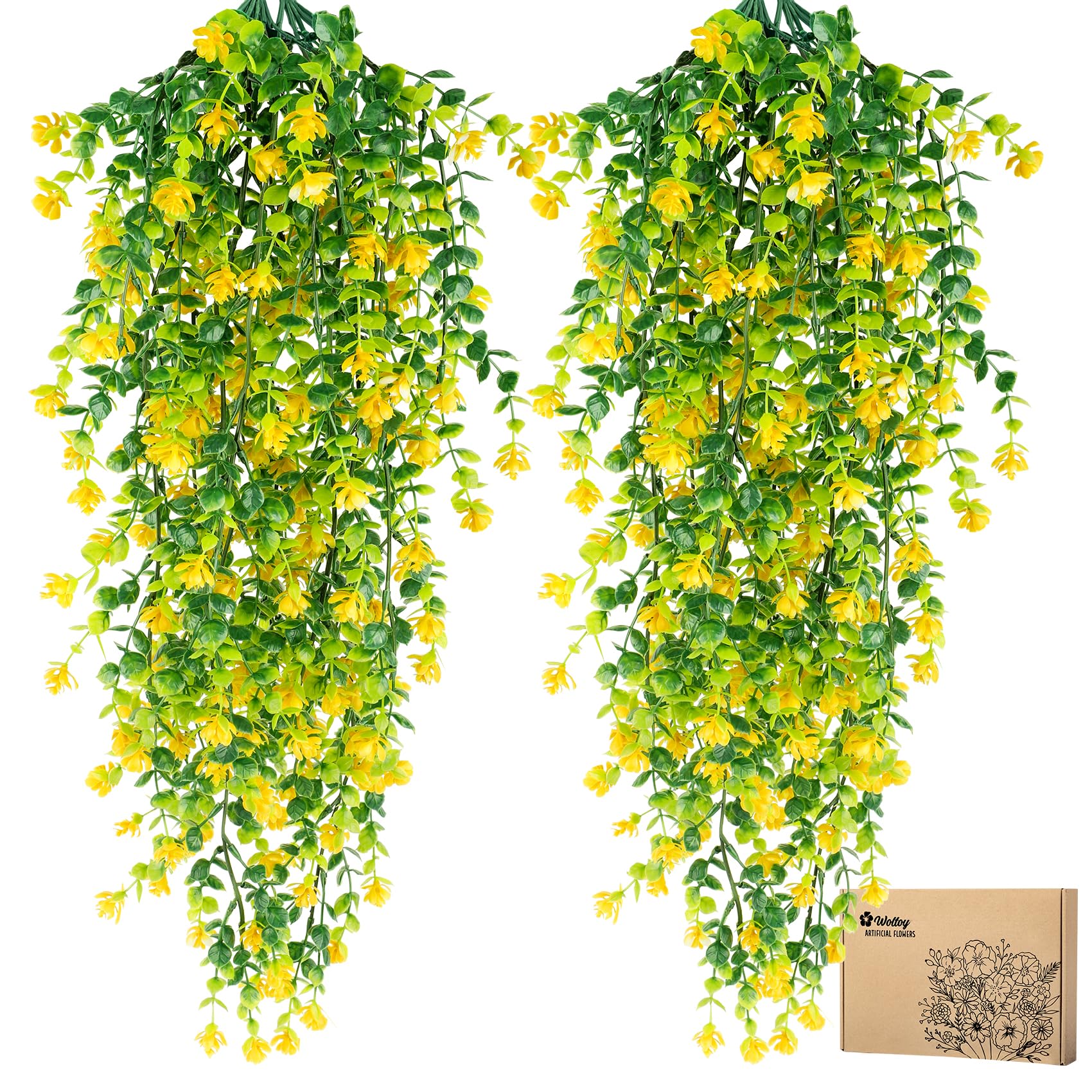 4 Piezas Flores Artificiales Colgantes, Plantas Artificiales Colgantes de 65 cm, Flores Artificiales Resistente a los Rayos UV, Plantas Artificiales Exterior para Jardín, Patio, Interior, Exterior