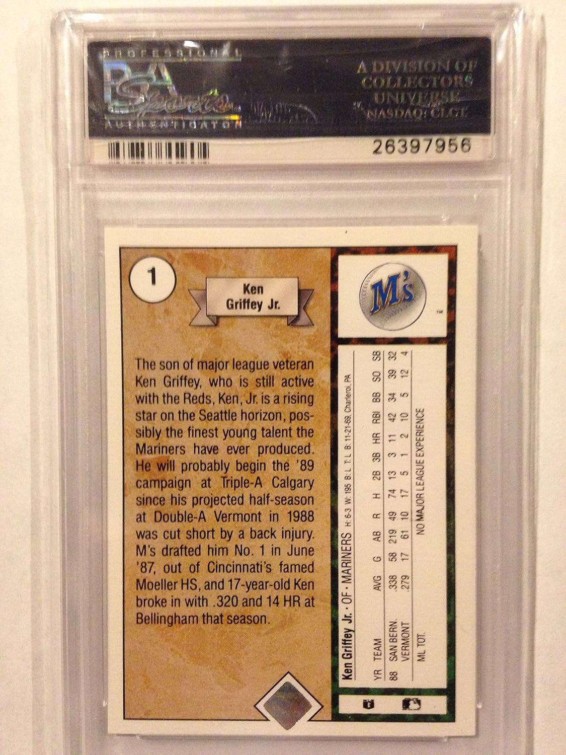 1989 Upper Deck #1 Ken Griffey Jr. Star Rookie RC NM PSA 7 Graded Baseball Card