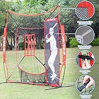 Vista 3 de 7'X7' Baseball Softball Practice Net,Pitching Net,Batting Net,with Baseball Tee,Bonus Strike Zone and Bow Frame,for Hitting,Pitching, Catching