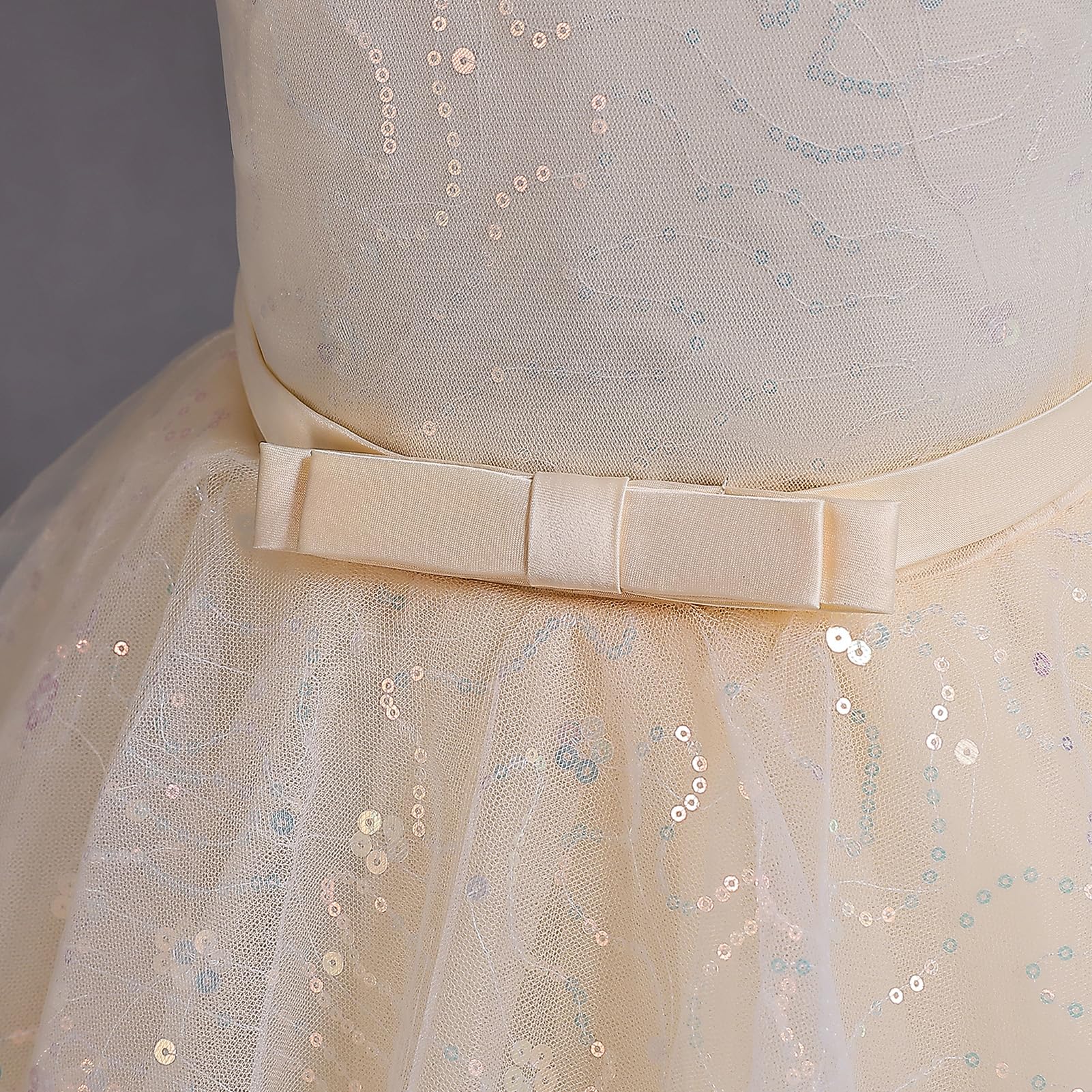 IDOPIP Kleid für Kinder, Mädchen, Hochzeit, Spitze, Tüll, ohne Ärmel, Stickerei, Perlen, Schleife, Brautjungfer, Geburtstag, Party, Prinzessin, lang, Ballkleid, Abendkleid