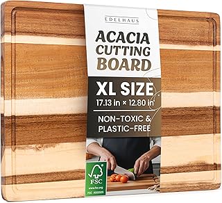 Acacia XL Wood Cutting Board for Kitchen, Large Cutting Board 17.1 × 12.8 - Chopping Board with Juice Groove, Knife-Friendly & Durable