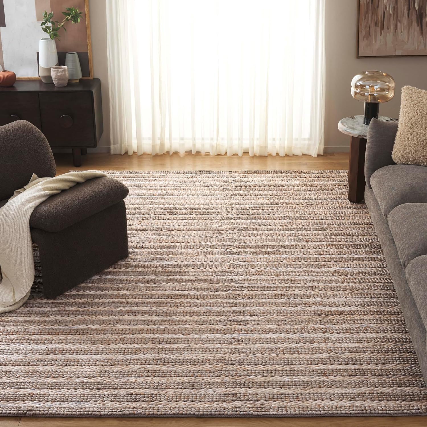 SAFAVIEH Natural Fiber Collection Area Rug - 8' x 10', Sage & Bleach, Handmade Jute, Ideal for Living Room, Bedroom, Home Office, Dining Space (NFB779W-8)