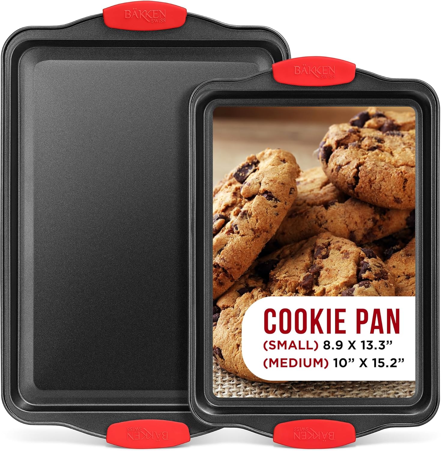 Nonstick Carbon Steel Cookie Sheet Pan Set with Red Handles