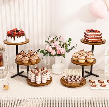 1 x 3 Tier Cake Stand Wooden Cupcake Stand for 50 Cupcakes Cupcake Tower as Fruit Bowl or Tray Cupcake Dessert Tower for Afternoon Tea Theme Party Wedding and Birthday