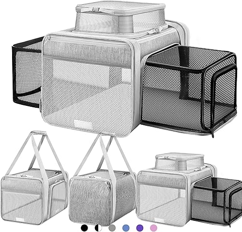 Transportador de gatos extensible superior y de 2 lados de 18 x 11 x 11 pulgadas, aprobado por la aerolínea TSA, para perros medianos, transportador