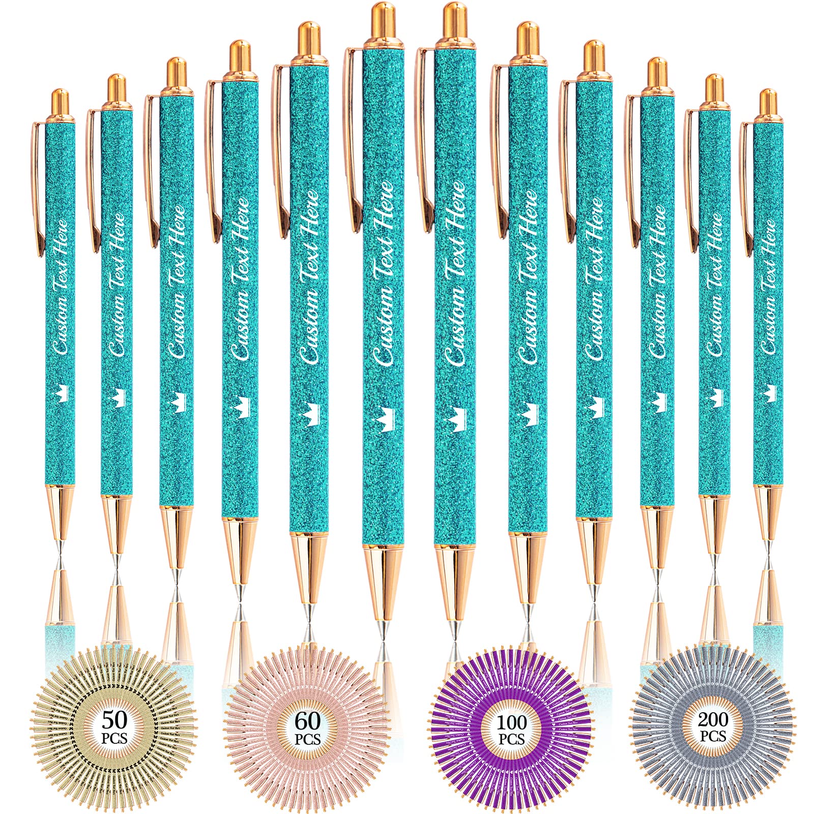 Aolun 10 Personalised Pens with Name Custom Glitter Pen Bulk Customised Retractable Ballpoint Pens with Text Message for Women Nurses Writing Birthday Business Graduation_Black Ink