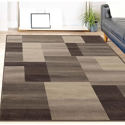 Superior Indoor Area Rug, Jute Backing, Home Decor for Bedroom, Living Room, Office, Kitchen, Hallway, Floor Cover, Patchwork, Color Block, Plush, Clifton Collection, 6' x 9', Beige