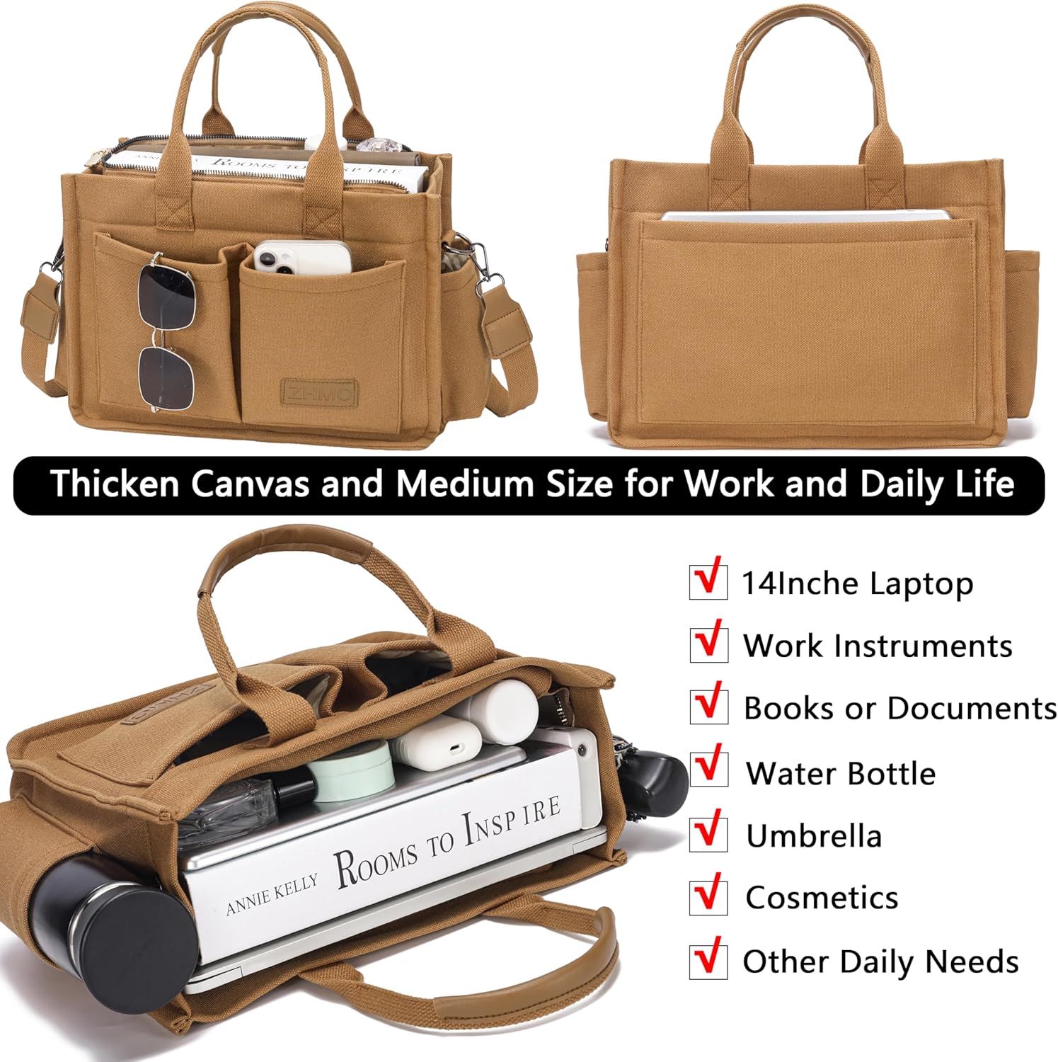 Canvas Tote Bag for Women,Women's Bags Crossbody Bags Work Laptop Tote Bag Large Handbags Purse for Travel Nurse Teacher - Image 4