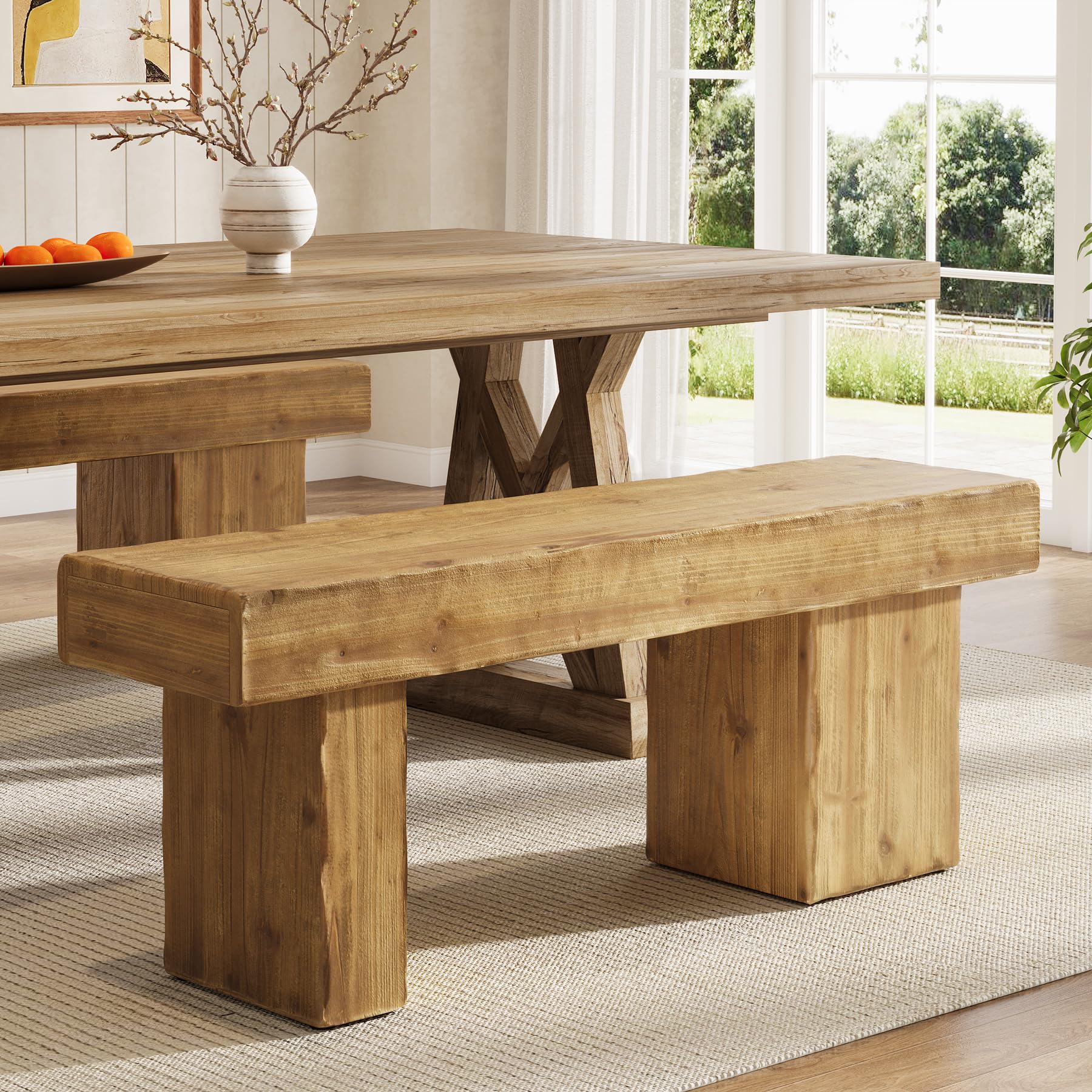 Banco de Madera Maciza de 120 cm – Banco rústico para Comedor, Banco de Entrada, Zapatos, Asiento para Sala de Estar, Dormitorio, Pasillo, Punta de Cama, Muebles Marrones