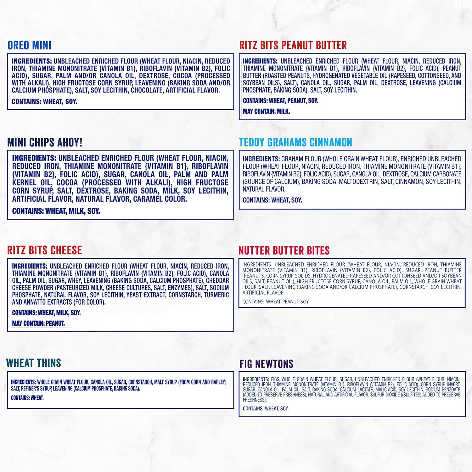 OREO Mini, CHIPS AHOY! Mini, Nutter Butter Bites, RITZ Bits Cheese, RITZ Bits Peanut Butter, Teddy Grahams Cinnamon, Wheat Thins, Fig Newtons, Cookies & Crackers Variety Pack Snack Box, 48 Snack Packs (assortment may vary)