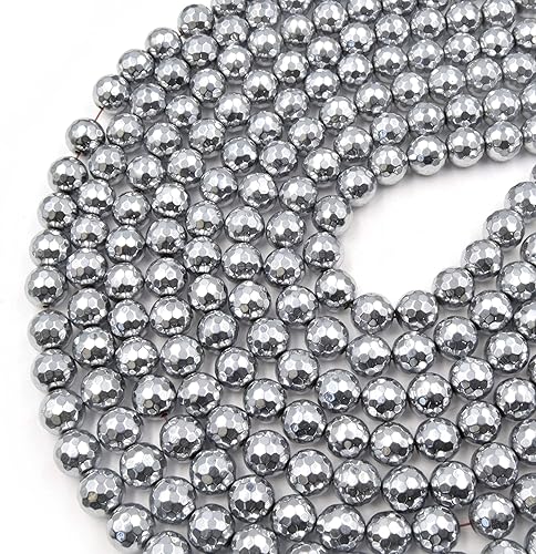 Miniatura 3 de Cuentas de hematita | Cuentas redondas de piedras preciosas naturales facetadas de plata – 0.157 in, 0.236 in, 0.315 in, 0.394 in 0.472 in