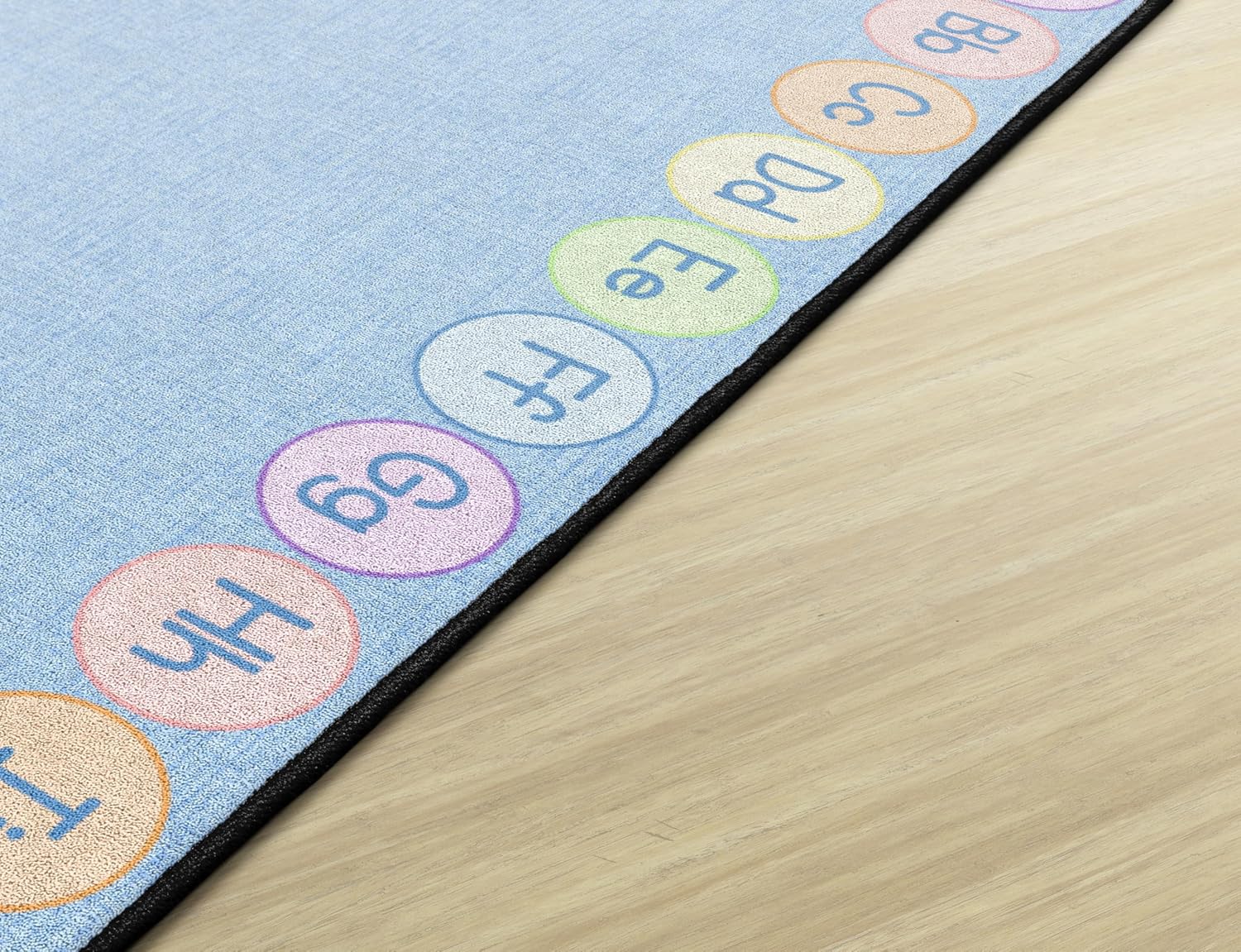 Flagship Carpets Smiley ABCs Pastel Classroom Educational Area Rug for Kids and Teachers, Durable Quality for Schools, Preschool, Daycare, Learning Centers, and Home, 4' x 6', Soft Blue