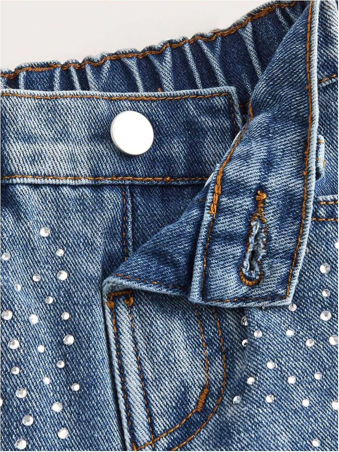 Verdusa Toddler Girl's Rhinestone Sparkly Wide Leg Jeans Streetwear Denim Pants with Pockets - Image 3