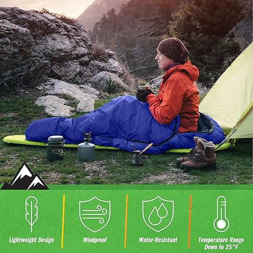 Miniatura 3 de Wakeman Sleeping-Bags - Saco de dormir de momia  Saco de dormir resistente al agua para adultos para clima frío clasificado a 10 F  Capucha
