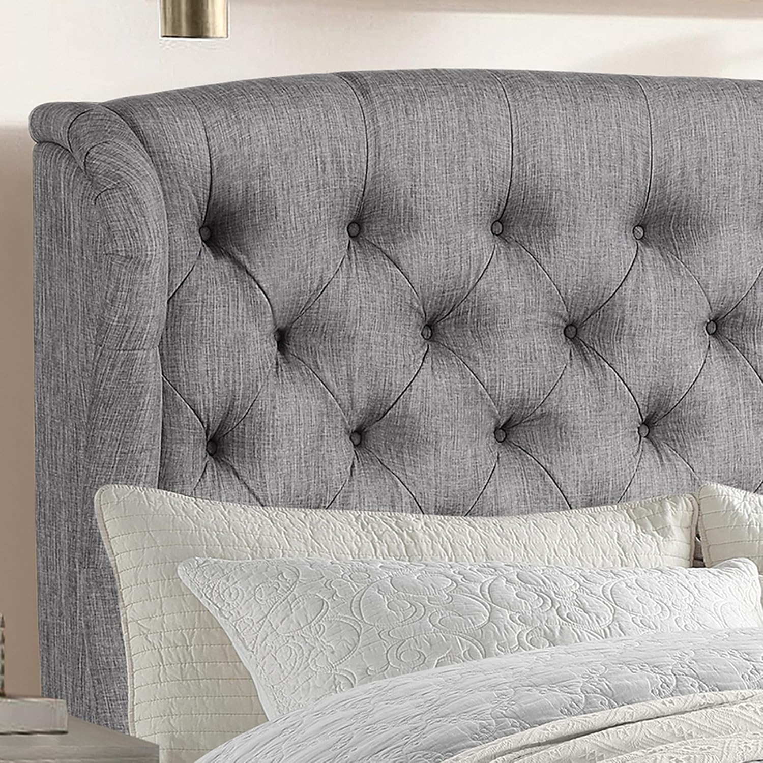 Rosevera Issac Bed with Signature Design Adjustable Headboard and Button Tufting Bed Frame,King,Textile Gray