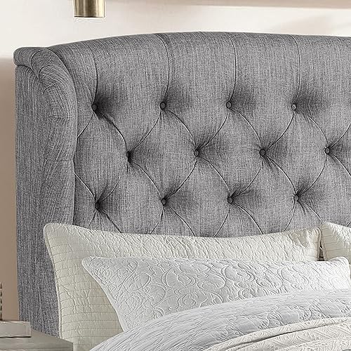 Miniatura 12 de Rosevera Issac - Cama con cabecera ajustable de diseño distintivo y marco de cama acolchado con botones, tamaño King, gris clásico Gris