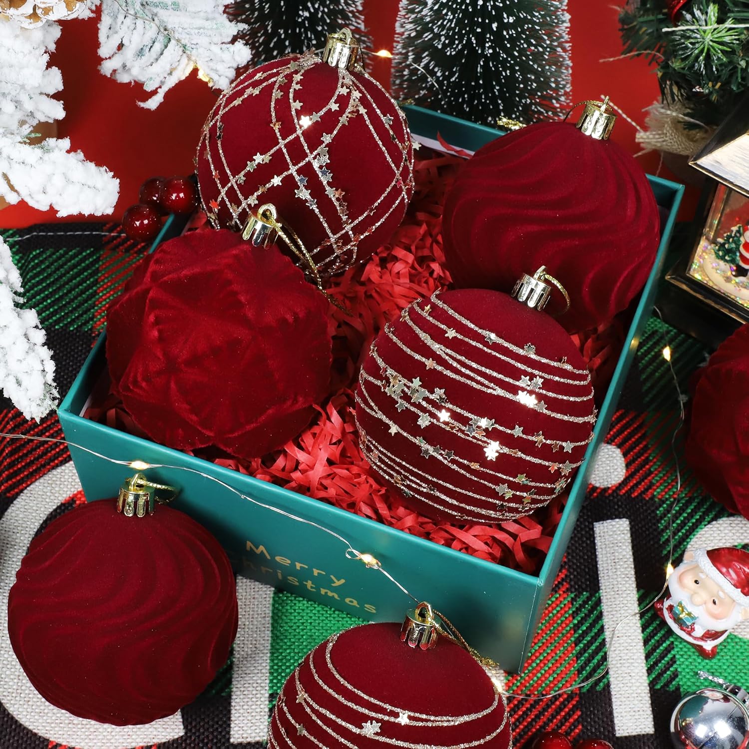 Tifeson 12pcs Velvet Christmas Balls Burgundy 3.15inch Flocked Shatterproof Hanging Ball Ornaments Christmas Tree Decorative Ornaments for Xmas Holiday Festival Party Decor - Image 6