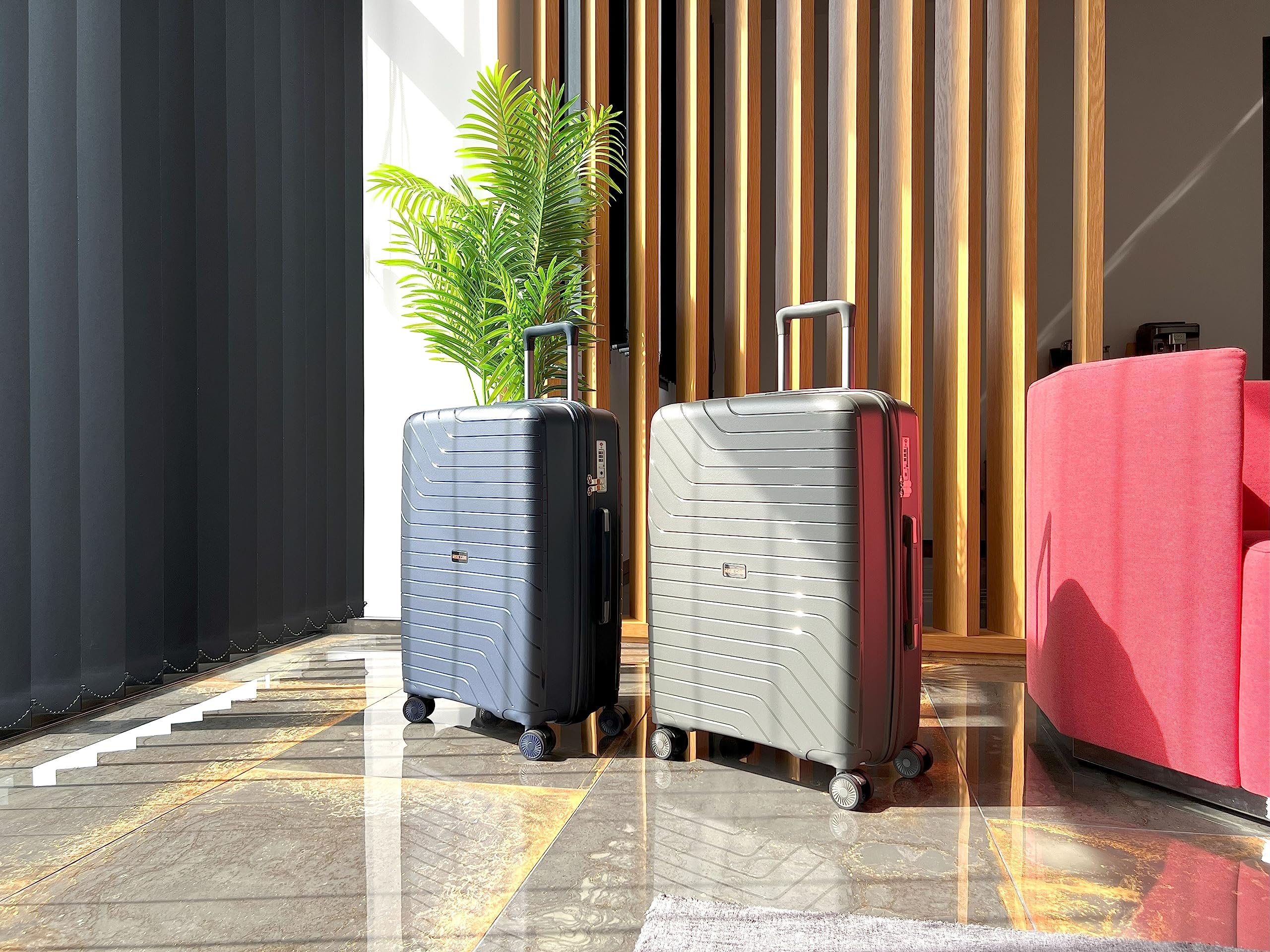 Set de 3 Valises/Bagages Rigides incassable en Polypropylène (PP) à 4 roulettes pivotantes avec Serrure TSA intégré (Bleu Marine, Set de 3)