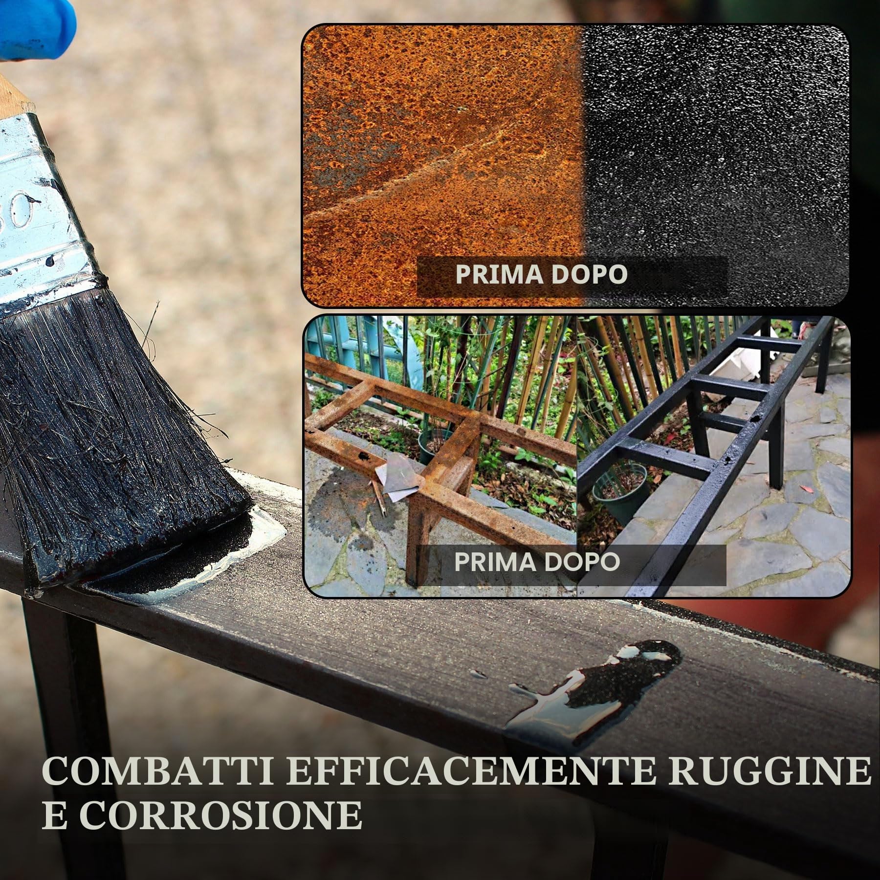 Convertitore di Ruggine - Vernice Antiruggine e Primer di Metallo Nero - Dissolvant di Ruggine, Effetto Anti-Rust Resistente, Vernice Inibitore della Ruggine per Auto e Superfici Metalliche (473ml)