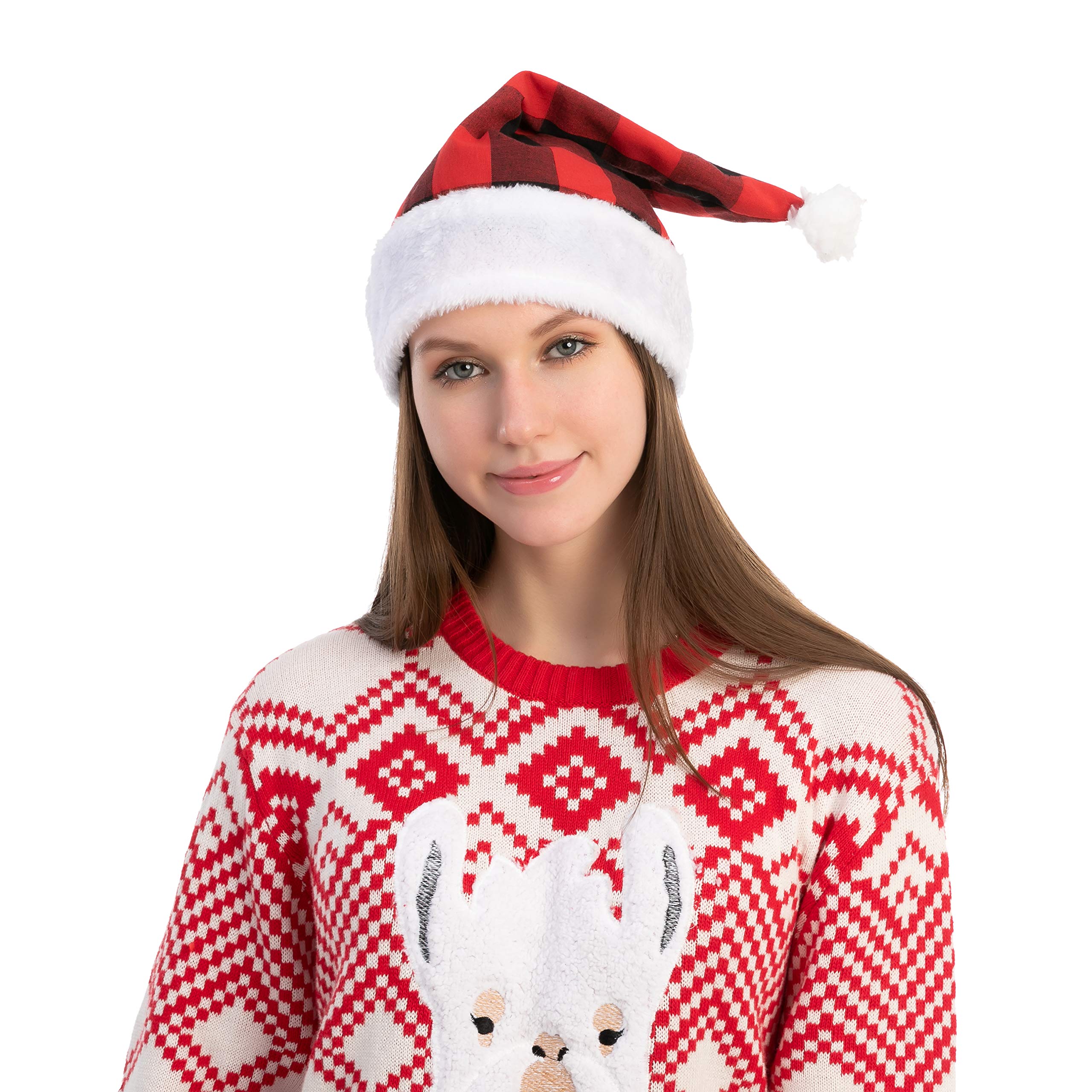 JOYIN 6 Stück Weihnachtsmütze Plaid Weihnachtsmütze Luxus Plüsch Hut für Weihnachtskostüme, Weihnachtsfeierzubehör, Urlaubsparty-Gastgeschenke