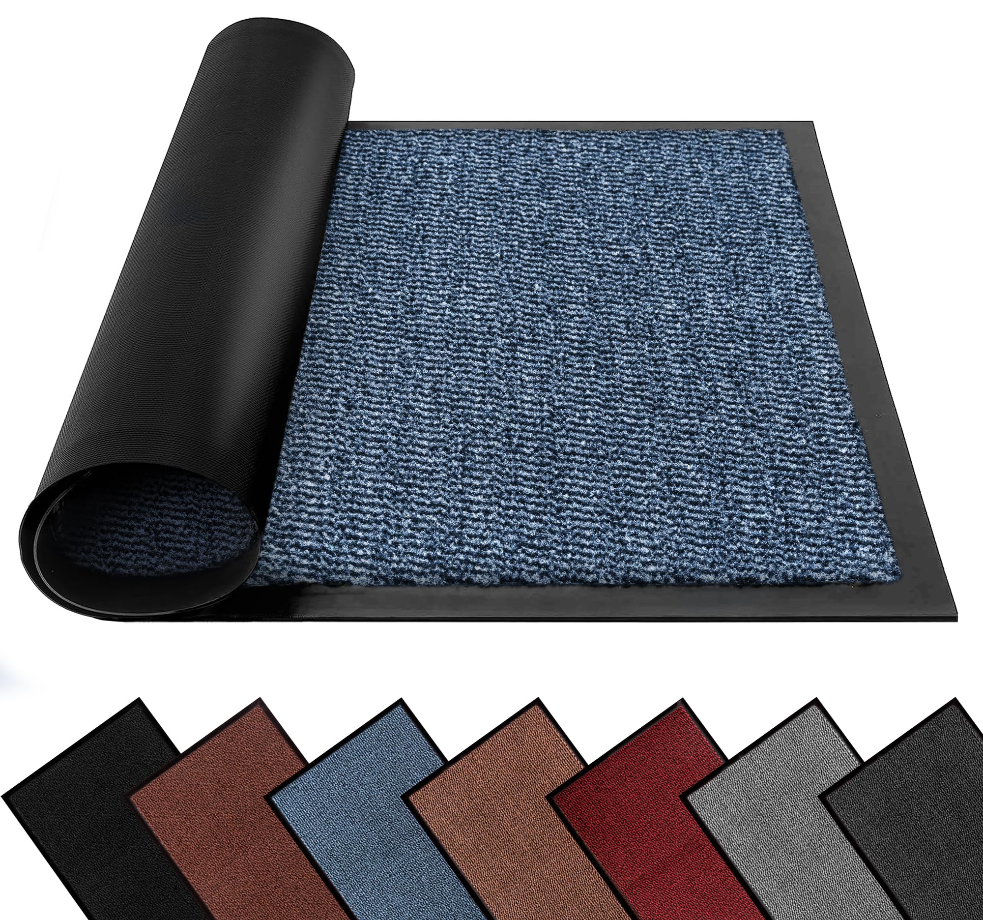 FB FunkyBuys Washable Dirt Trapper Door Mats Indoor & Outdoor, Heavy Duty Non Slip Doormats, Rubber Backed Floor Mat, Super Absorbent Front Door Mat, Entrance Rug (Blue -waved, 80cm x 120cm) — image 1