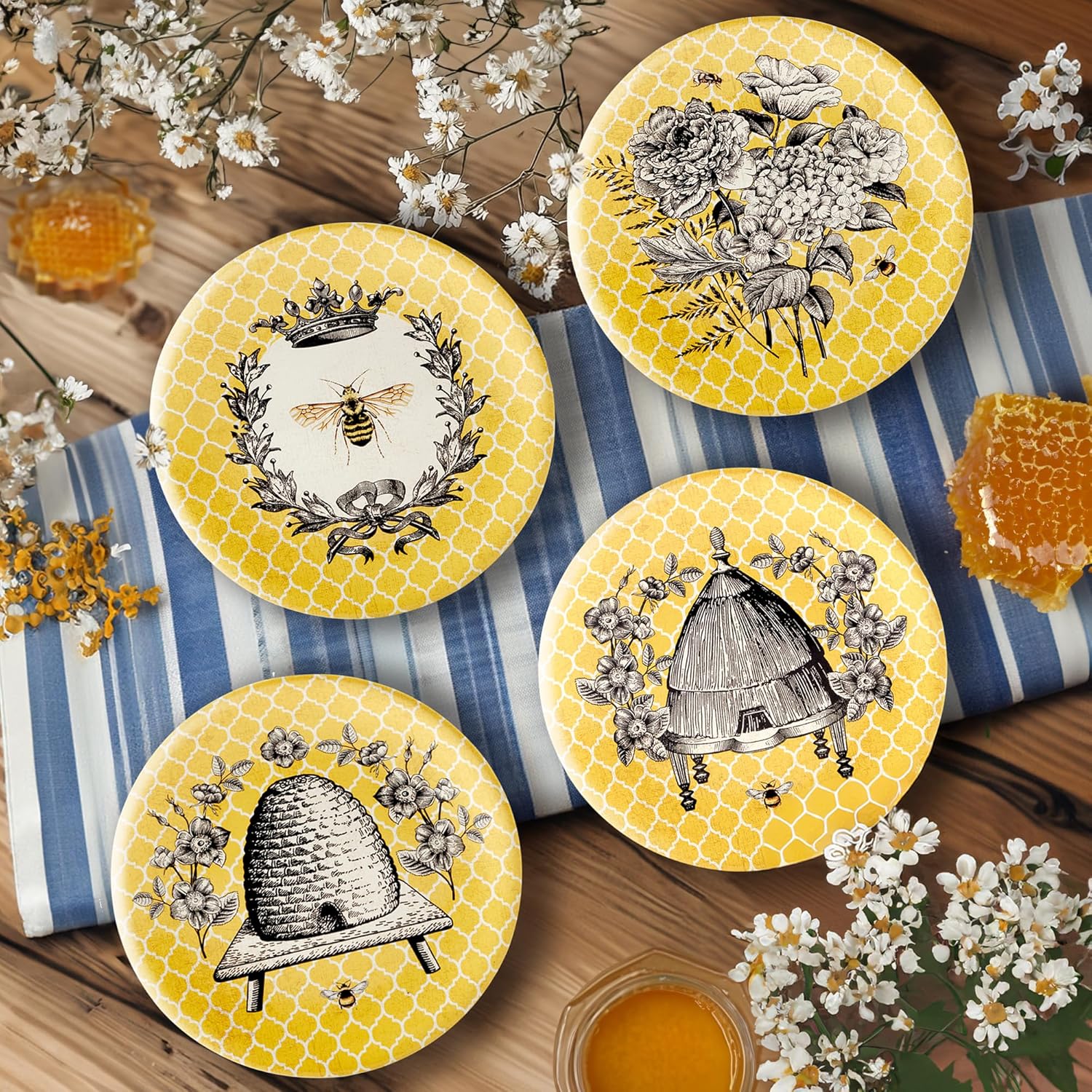 Certified International French Bees 9" Salad/Dessert Plates,Set of 4